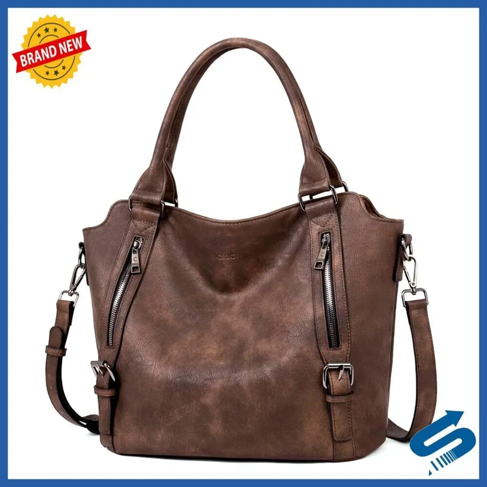Large Vegan Leather Hobo Bag with Adjustable Strap, Multiple Pockets